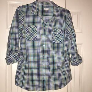 Croft & Barrow Plaid Blue Green Button Down